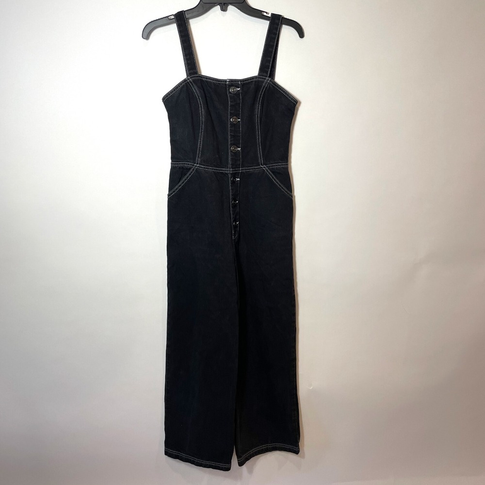 BDG Urban Outfitters Denim Jumpsuit Womens‎ S Black Sleeveless Button Up Smocked